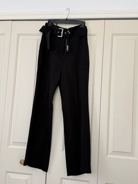 NEW WITH TAG Elie Tahari Black High-Waist Belted Trousers with Silver Buckle